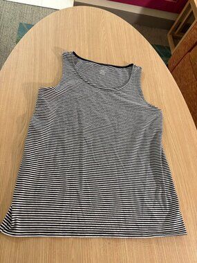 J. Jill Pima-Stretch Knit Tank Top Small Black and White Striped Sleeveless
